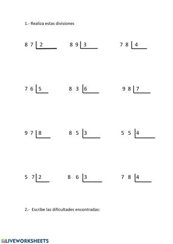 Divisiones resto parcial enteras