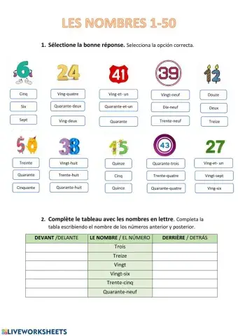 Les nombres 1-50