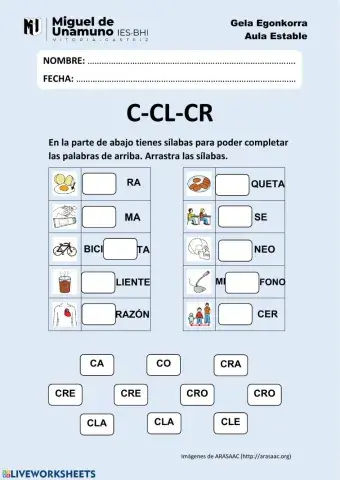 C-CL-CR: arrastra las sílabas y escribe las palabras