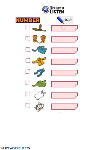 5 listen, number and write - clothes