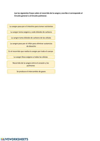 Circuito de la sangre: pulmonar y general