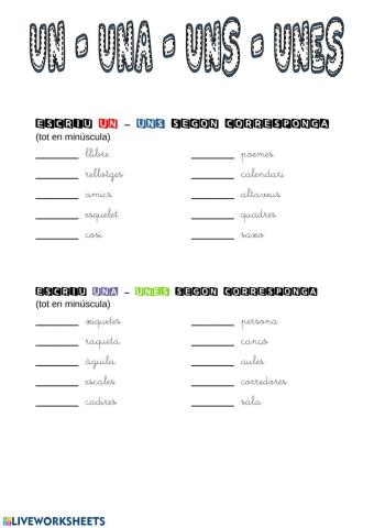 Un - una - uns - unes