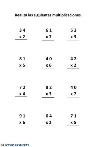 Realiza las siguientes multiplicaciones