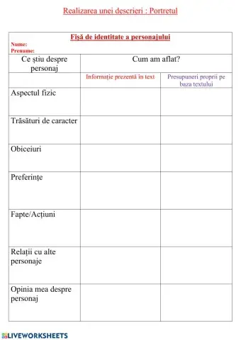 Realizarea unei descrieri - Portretul