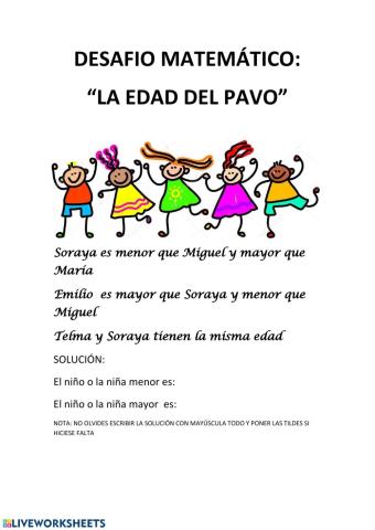 Desafio matemático:la edad del pavo