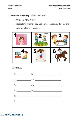 Present Continuous - Writing sentences