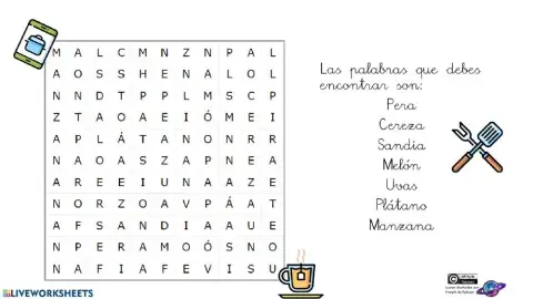 Frutas sopa de letra