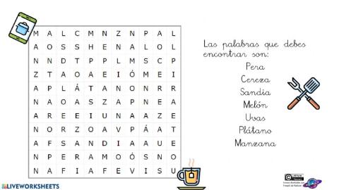 Frutas sopa de letra