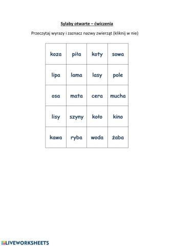 Czytanie sylab otwartych 5