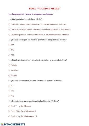 TEMA 7 LA EDAD MEDIA 5º PRIMARIA