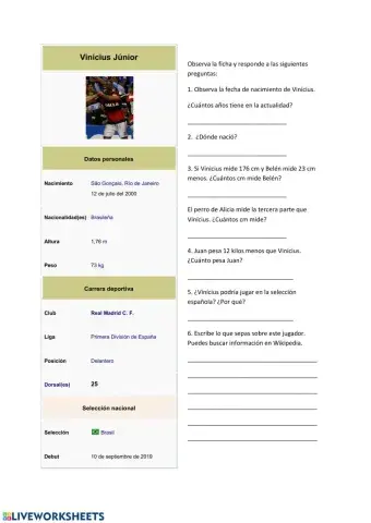 Ficha de jugador de fútbol