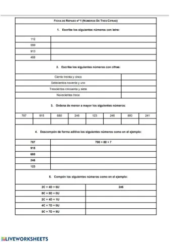 Repaso. Números de tres cifras