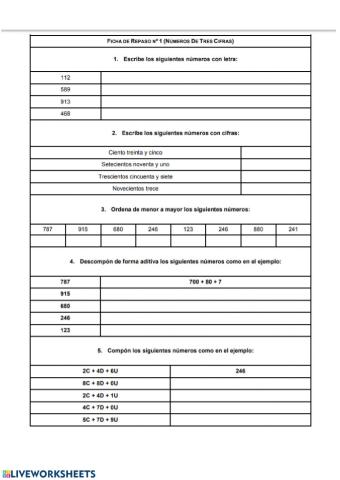 Repaso. Números de tres cifras