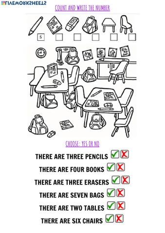 School objects and numbers