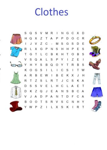 Clothes Wordsearch puzzle