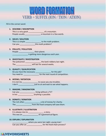 Word formation ion tion ation