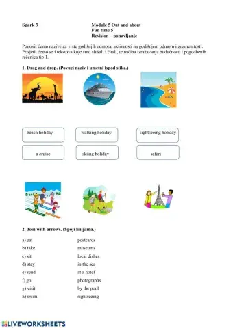 Types of holidays, Holiday activities, tourist attractions