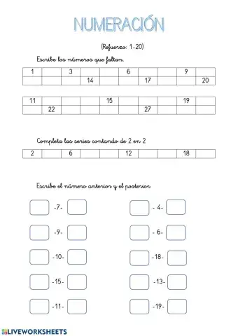 Numeración 1 al 20