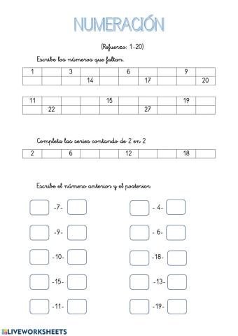 Numeración 1 al 20