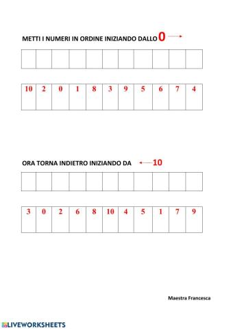 RIORDINA I NUMERI IN ORDINE CRESCENTE E DECRESCENTE