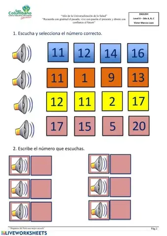Listen numbers from one to twenty