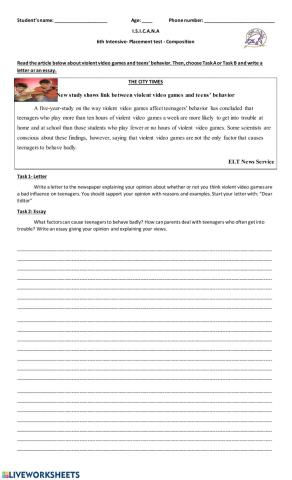 Placement test 6th Intensive Composition Topic 2