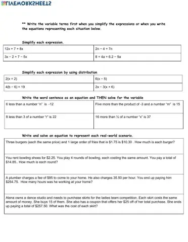 Expressions and Equations