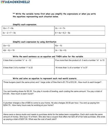 Expressions and Equations