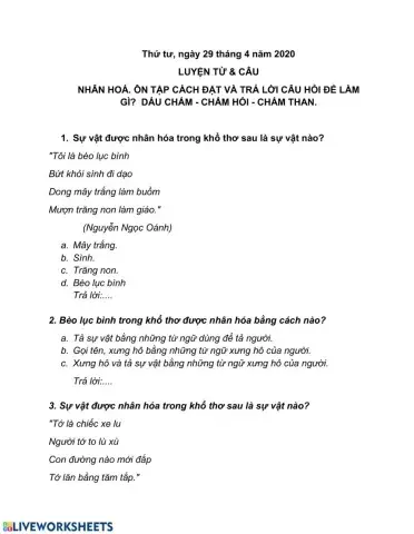 Nhân hoá - dấu câu