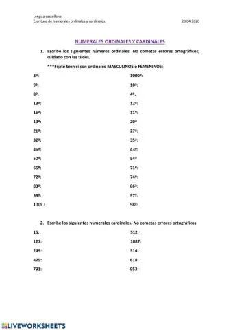 Numerales ordinales y cardinales