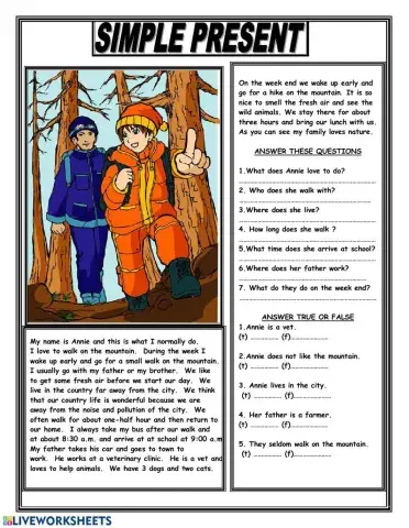 Present Simple - reading comprehension