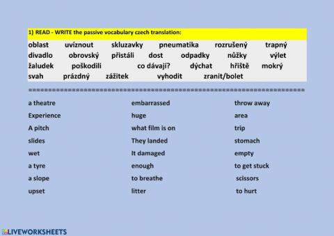 Passive vocabulary - a summary from the texts