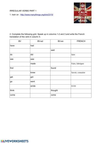 Irregular verbs part 1