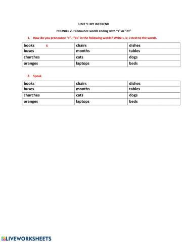 L3U9 phonics 2 s,es pronunciation