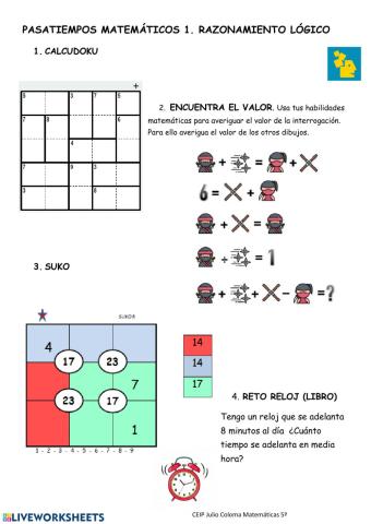 Pasatiempos matemáticos Razonamiento lógico