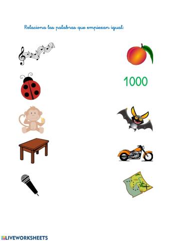 Relaciona las imágenes que empiezan igual