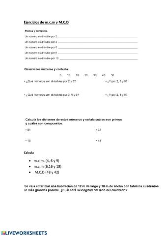 Ejercicios mínimo común múltiplo y máximo común divisor