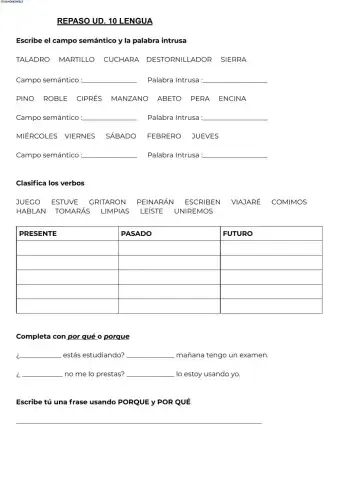 Repaso lengua 2º primaria