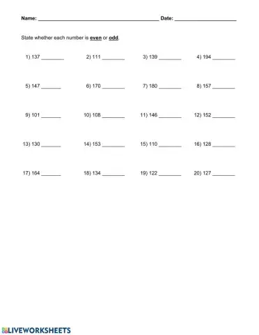 Identifying Odd and Even Numbers