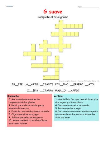 Crucigrama G suave banco