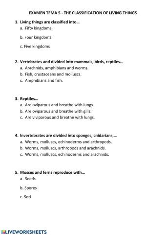 Classification of living things UNIT 5