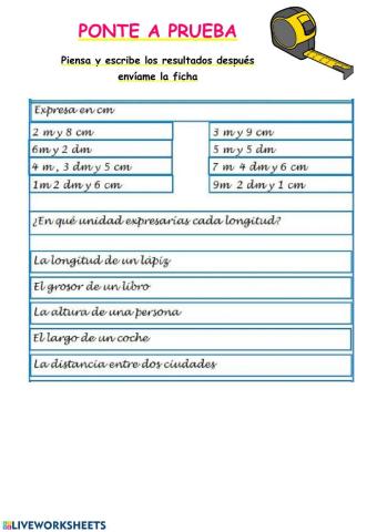 Unidades de medida menores que el metro