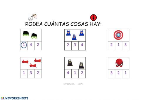 Rodea el número. Superhéroes 1