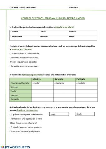 Test verbos:persona, número, tiempo y modo