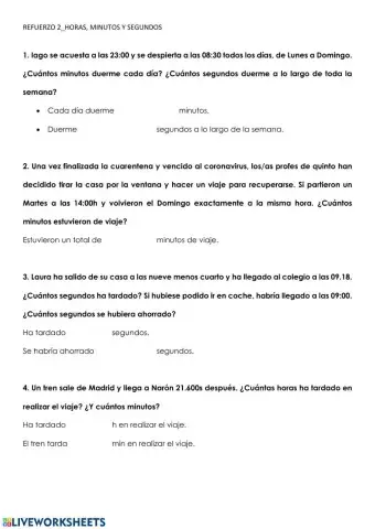 Resolución de problemas: horas, minutos y segundos.