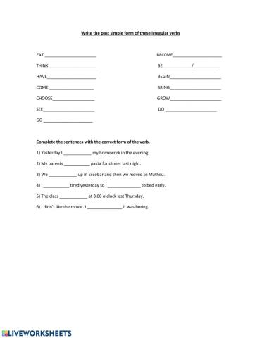 Past simple irregular verbs