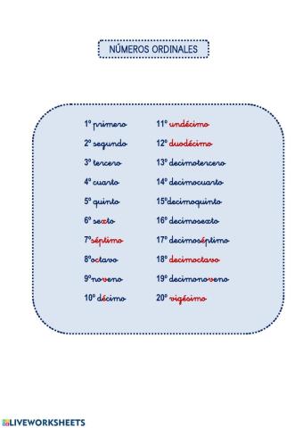 Números ordinales 1-20