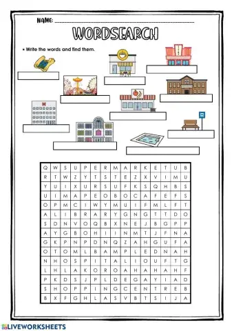 Wordsearch - Places in Town