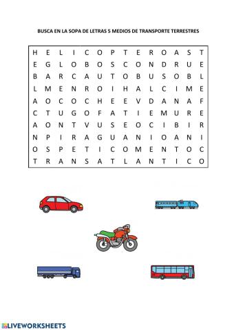 Sopa de letras Medios de Transporte