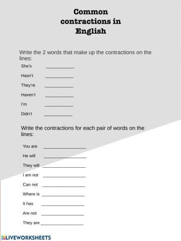 Commons contractions in English